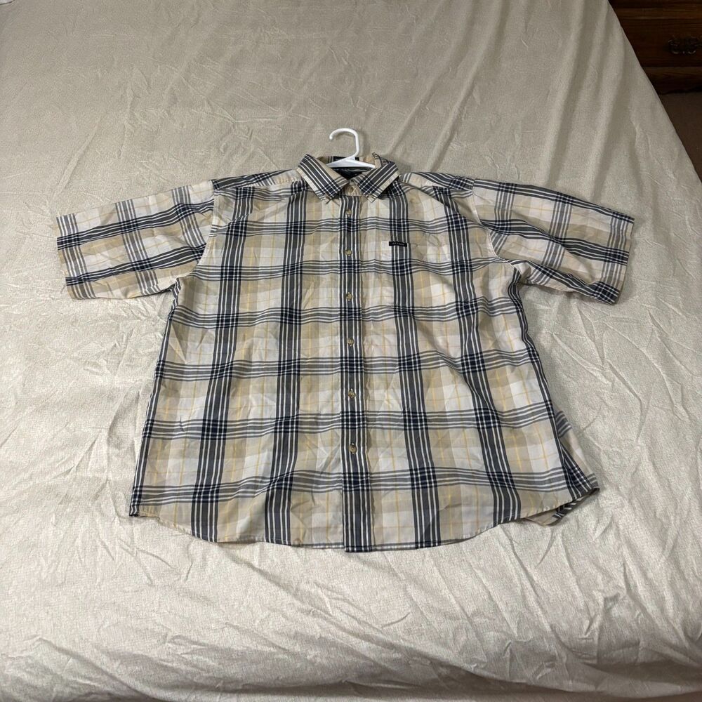 Ivy crew button-down plaid pattern blue/cream L w/flaw